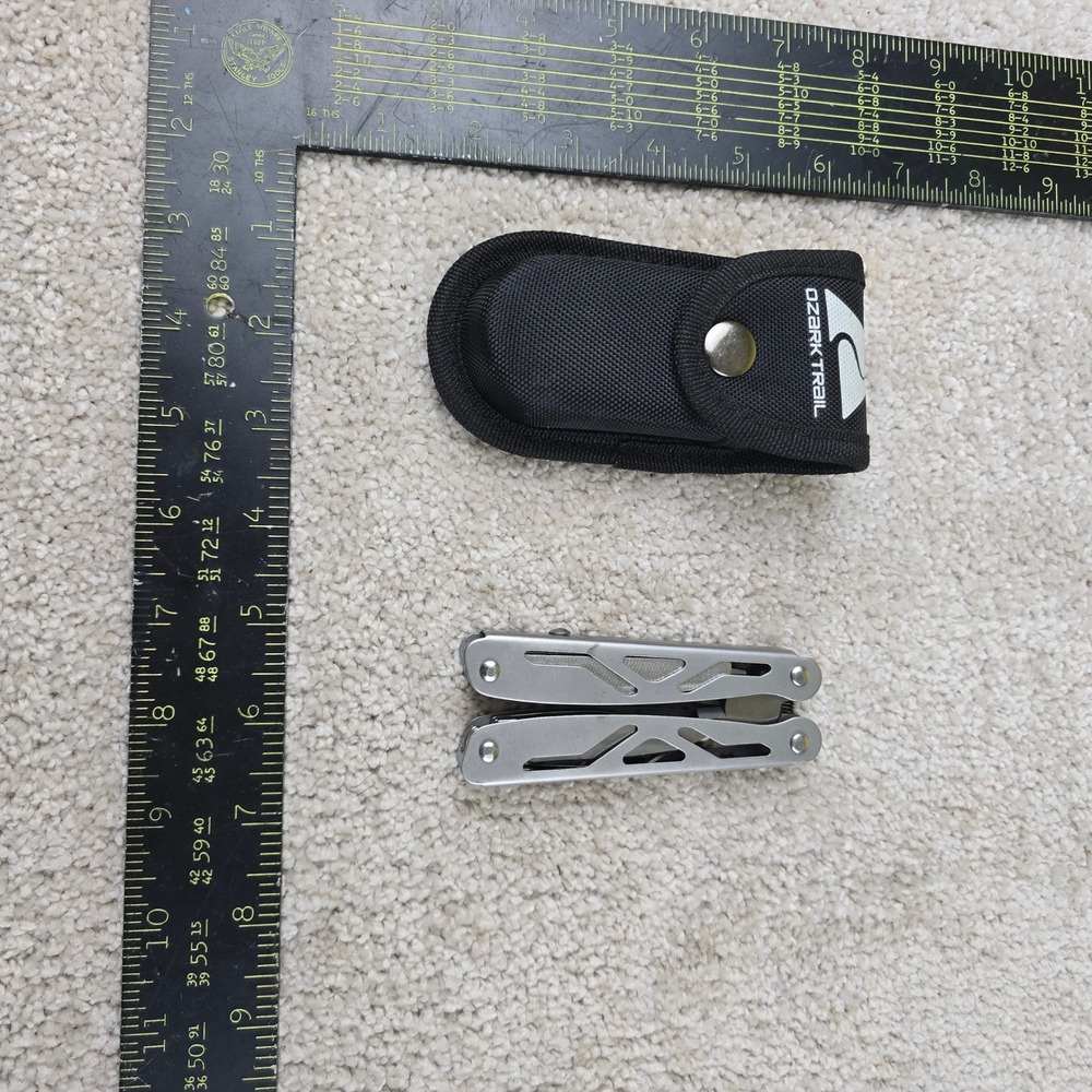 Ozark Trail Multi-Tool Silver Stainless Steel Folding Pliers with Black Sheath